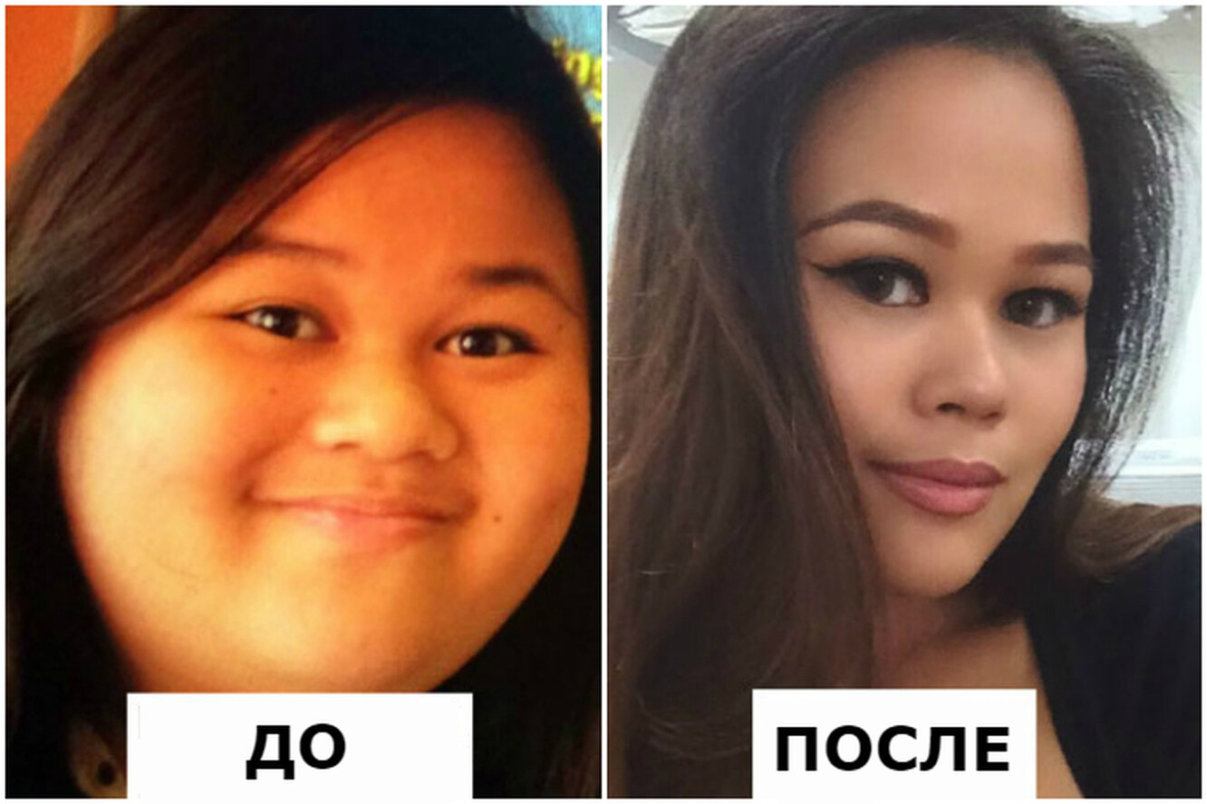 Трансформация лица до и после похудения