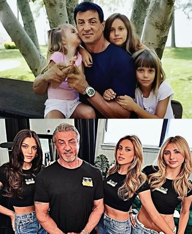 Три грации в мини: Сильвестр Сталлоне показал совместное фото с дочками