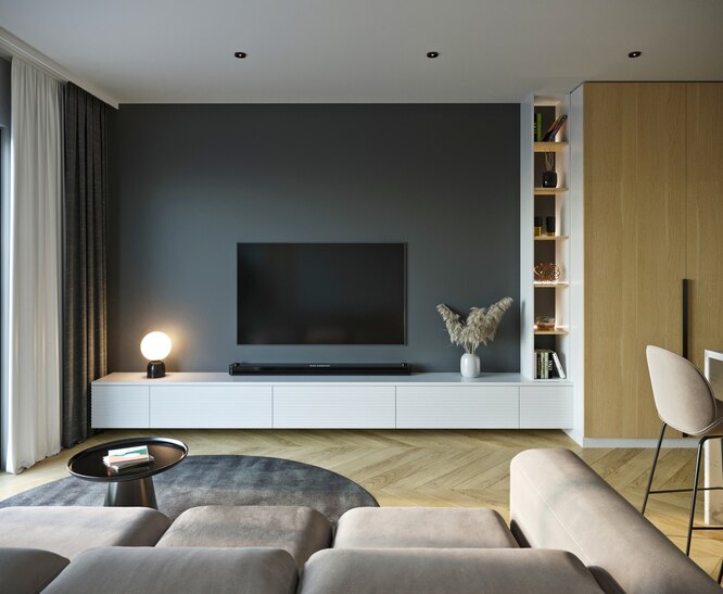 Телевизор на стене в гостиной: варианты оформления интерьера