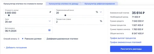 Ипотечный калькулятор «Выберу.ру»